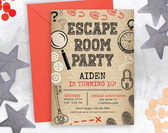 Editable Escape Room Birthday Invitation Digital For Kids, Mystery Break Out, Detective, Uncover the Mystery themed party kid or teen 122HL