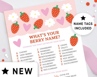 Editable What's your Berry Name? Game Berry First Birthday Party Printable Template, 1st Idea Sweet One, Strawberry Activity Sheet 110HL