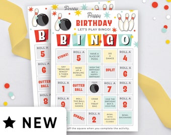 Bowling Bingo 20 cartes différentes, Bowling Birthday Party Téléchargement instantané, Strike Up Some Fun Decor, Retro Bowling Game Imprimable 103BL