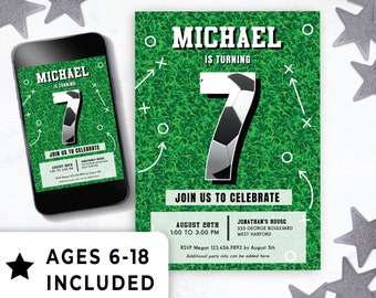 Editable 7th Birthday Party Invite Boy Digital Download, Party Idea for 7 Year Old Boys, Soccer Theme Game Sports Instant Template 138HL