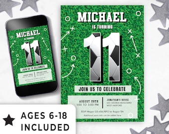 Editable 11th Birthday Invitation Boy Digital Download, 11 Year Old Birthday Party Invitation, Soccer Game Sports Instant Template 138HL