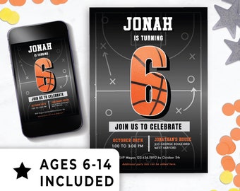 Editable 6 Year Old Boy Birthday Invitation Digital Download, Party Idea for 6th Birthday, Basketball Game Sports Instant Template 138HL