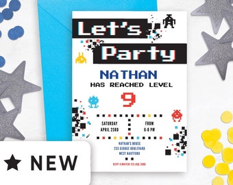 Editable Video Game Birthday Invitation, Level Up Birthday Invitation, Video Game Party for Boys, Mobile Game Van Gamer Invite White 133HL
