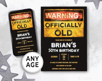 Editable 50th Birthday Invite for Man, Turning 50 Birthday Invitation for Him, Funny WTF 50th Birthday Text Digital Template, Hello 50 147HL