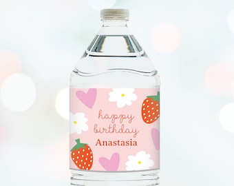 Etichetta modificabile per bottiglia d'acqua Modello stampabile per la prima festa di compleanno di bacche, prima idea dolce, primo favore per la prima festa, decorazione per festa alla fragola 110HL