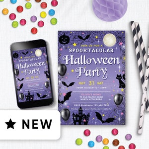 Editable Kids Halloween Party Invitation Printable, Cute Children's Halloween Bash Party Invite Girls, Costume Party Download Template 154HL