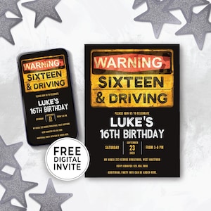 Editable 16th Birthday Boy Invitation Digital, Guy Sweet 16 Birthday Party Invite Template Text Message, 16 License Plate Party AGE16 147HL
