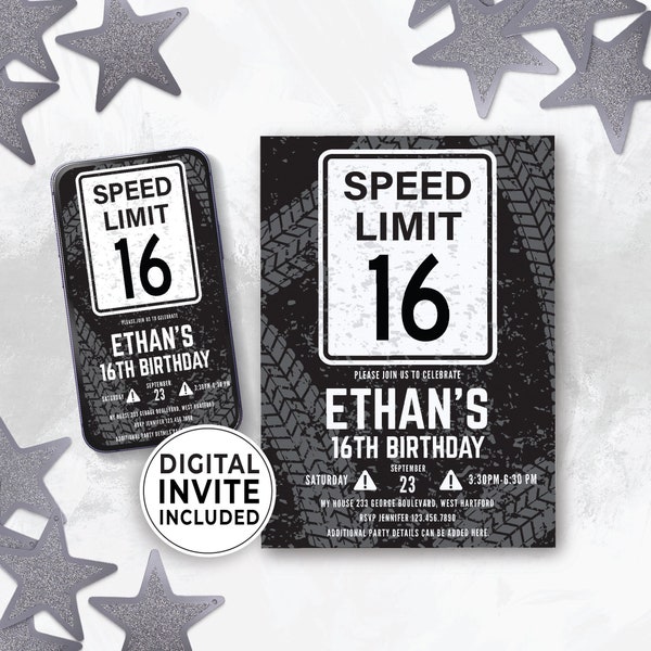 Editable 16th Birthday Invite Digital Template, 16th Birthday Party Invitations for Boy, Sweet 16 Digital Electronic Invitation AGE16 151HL