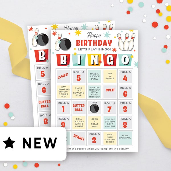 Bowling Bingo 20 Different Cards, Bowling Birthday Party Instant Download, Strike Up Some Fun Decor, Retro Bowling Game Printable 103BL