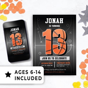 Editable 13th Birthday Invitation Template, Birthday Party Ideas 13 Year Old Boy, Basketball Game Sports To Teen, Official Teenager 138HL