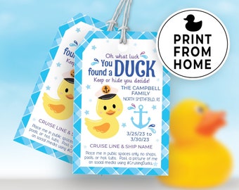 Editable Cruising Duck Tags, Printable Tags for Cruise Ship Ducks, DIY Custom Rubber Duck Card, You've Been Ducked Kids Game Printable 148HL