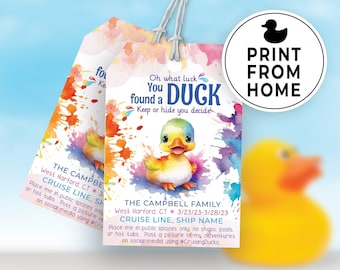 Editable Cruise Ship Duck Tags, Printable Tags for Cruising Ducks, DIY Custom Rubber Duck Card Template for Hiding, Family Cruise Game 148HL