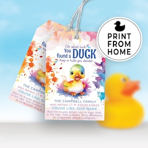 Editable Cruise Ship Duck Tags, Printable Tags for Cruising Ducks, DIY Custom Rubber Duck Card Template for Hiding, Family Cruise Game 148HL