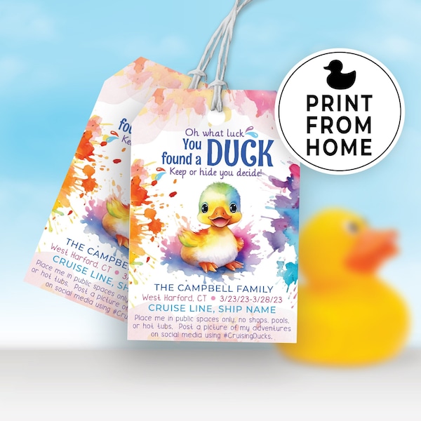 Editable Cruise Ship Duck Tags, Printable Tags for Cruising Ducks, DIY Custom Rubber Duck Card Template for Hiding, Family Cruise Game 148HL