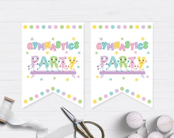 Editable Pendant Banner Gymnastics Birthday Party Favor Digital Download for Girl, Jump Tumble Play Cartwheel Instant Printable,  113HL