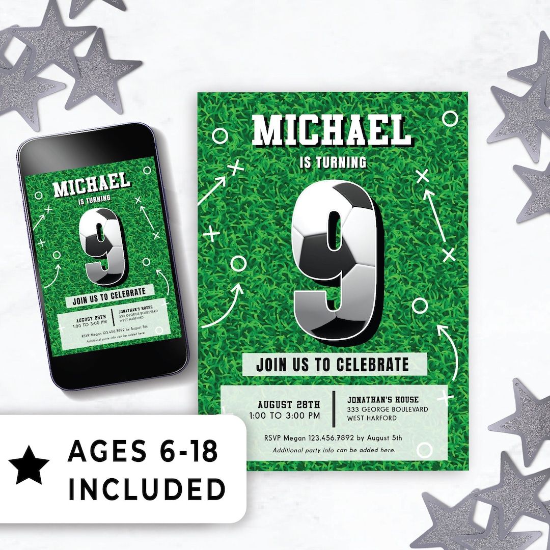 Editable 9th Birthday Invite for Boy Digital Download, Birthday Party ...