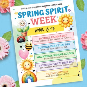 Editable Spring Spirit Week Flyer, Spring Spirit Week Template, March ...