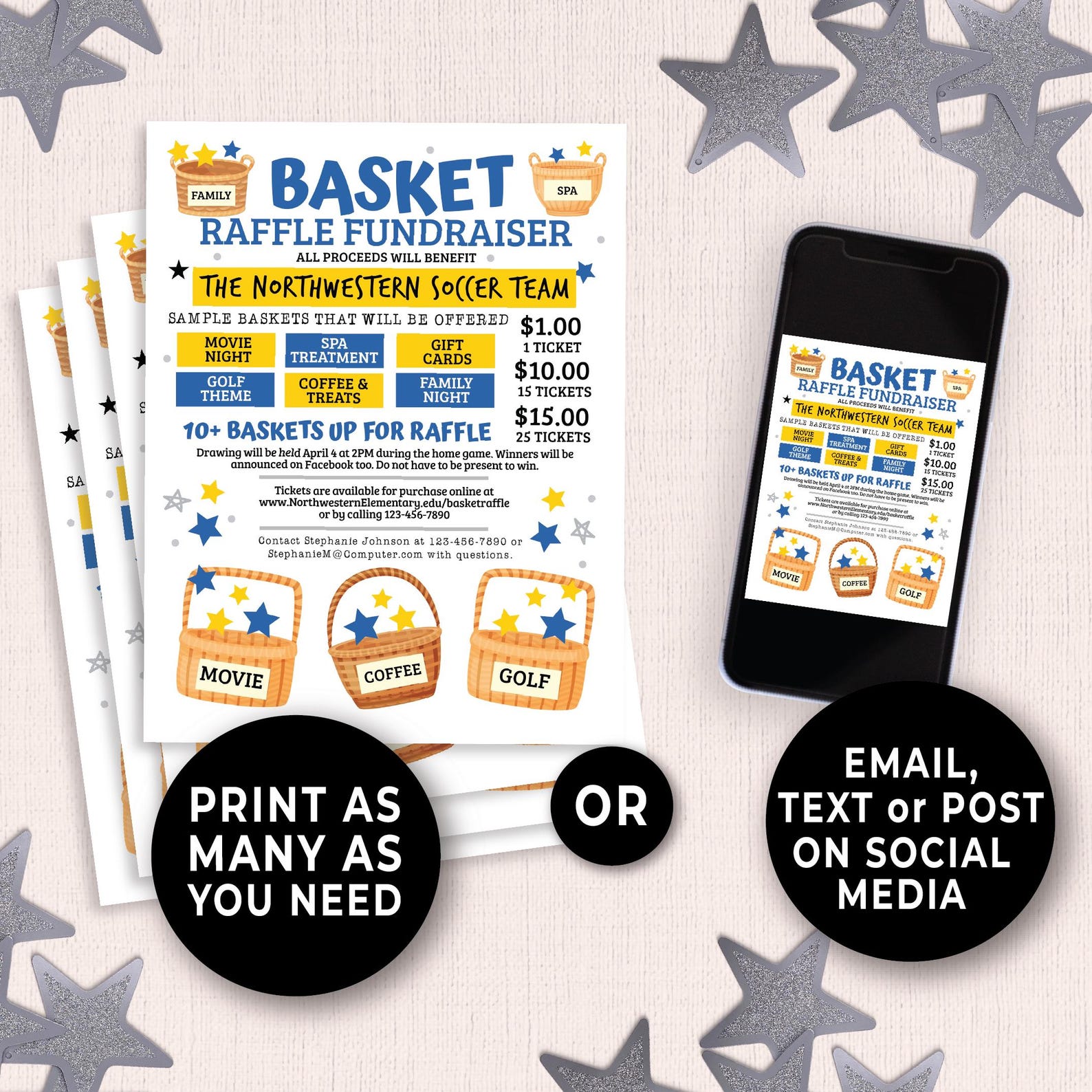 Editable Basket Raffle Fundraiser Flyer Template, School Sports ...