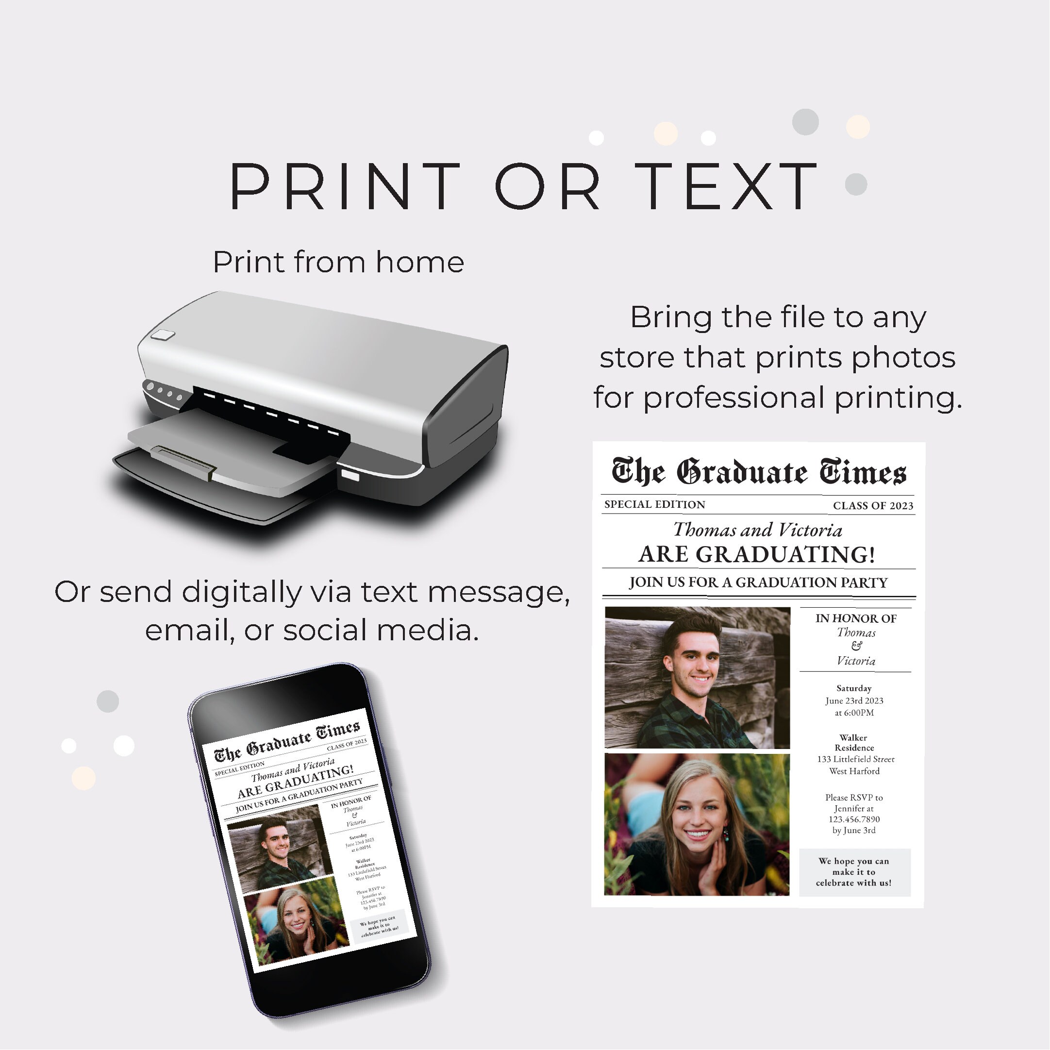 Editable Double Graduation Party Inviation Joint Graduation Etsy