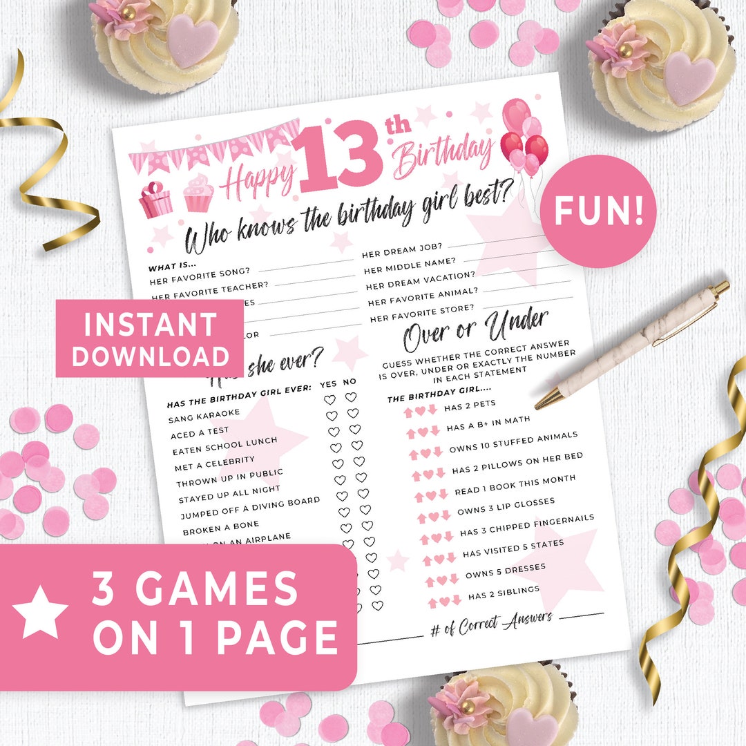 13th Birthday Party Games, 13 Year Old Birthday Party Trivia, 13 Year