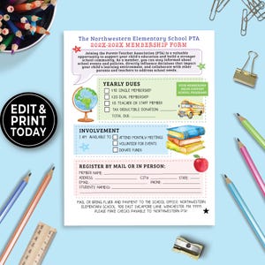 Editable PTO PTA Membership Flyer,  PTA Membership Drive Flyer, Pto Volunteer Sign up Sheet Form, Pta Recruitment Flyer Template, 184HL