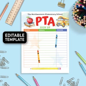 Printable PTO PTA Sign Up Form, Membership Flyer,  Pta Membership Drive Flyer, Pta Volunteer Sign Up Template,  Pto Recruitment Sheet 189HL