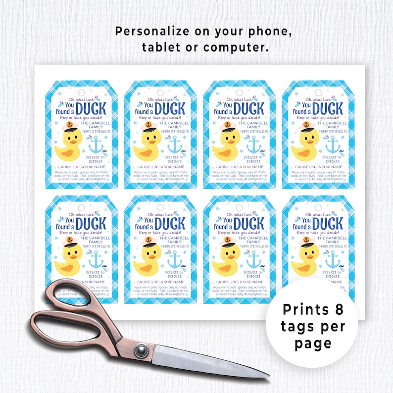 Editable Cruising Duck Tags, Printable Tags for Cruise Ship Ducks, DIY Custom Rubber Duck Card, You've Been Ducked Kids Game Printable 148HL image 4