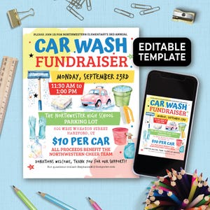 Editable Car Wash Fundraiser Template, Car Wash Fundraiser Flyer Editable, Summer Non Profit Fundraiser Idea, Car Wash Poster 272HL
