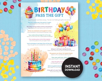 Birthday Pass The Gift Party Game direct downloaden, Birthday Pass the Prize, heden spelgedicht 301HL