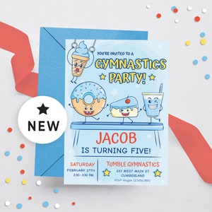 Editable Invitation Gymnastics Party Digital Download, Gymnastics Birthday Invitation Boy Instant Download, Gymnast Party Printable 108HL