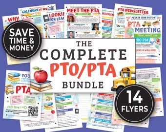 Editable PTO PTA Flyer Bundle Includes Newsletter, Volunteer Recruitment Drive Flyers, Calendar of Events & Membership Form Templates 287HL