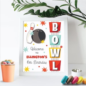 Editable Welcome Sign Bowling Birthday Decoration, Download Strike Up Some Fun Boy Bowling Birthday Party, Retro Bowling Decor 103BL