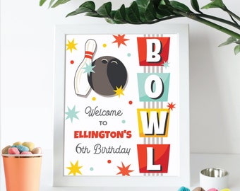 Editable Welcome Sign Bowling Birthday Decoration, Download Strike Up Some Fun Boy Bowling Birthday Party, Retro Bowling Decor 103BL