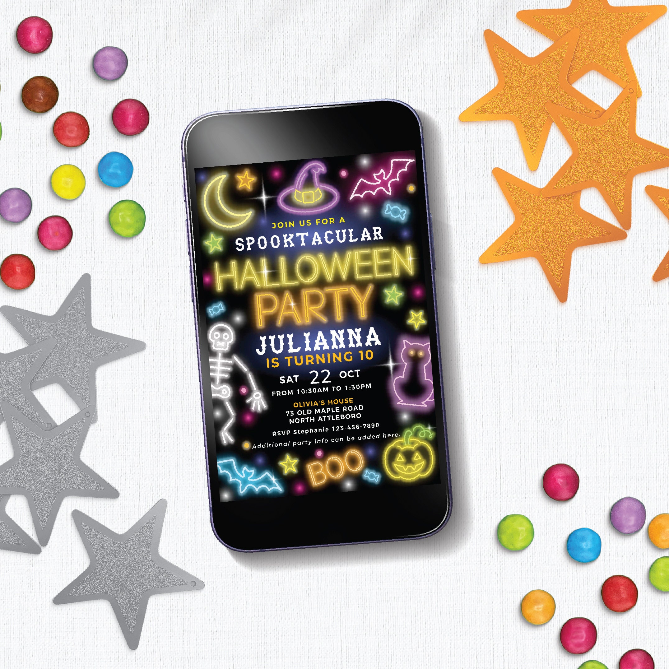 Editable Neon Halloween Birthday Invite Printable - Etsy