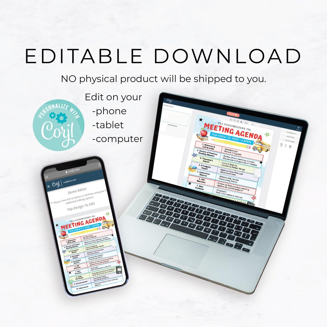 Editable PTO PTA Meeting Agenda Template Flyer 299HL Etsy