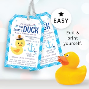 Editable Cruising Duck Tags, Printable Tags for Cruise Ship Ducks, DIY Custom Rubber Duck Card, You've Been Ducked Kids Game Printable 148HL image 3