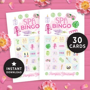 Cartes de bingo imprimables sur le thème du spa, bingo pour soirée au spa, journée de spa pour enfants/préados/jeu de nuit, activité EVJF au spa, bingo pour chouchouter 221HL