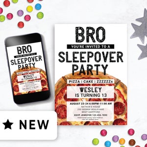 Editable Boys Birthday Sleepover Invite, Slumber Party for Boys Invitation, Boys Sleep Over Invitation, Sleep Over Pizza Pajama Party, 144HL
