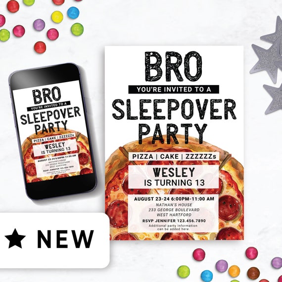 Editable Boys Birthday Sleepover Invite, Slumber Party for Boys Invitation, Boys Sleep Over Invitation, Sleep Over Pizza Pajama Party, 144HL