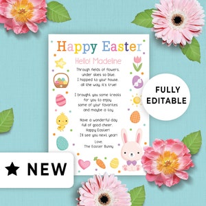 Carta editable del conejito de Pascua imprimible, carta personalizada de la descarga de la plantilla del conejito de Pascua, idea de etiqueta de nota de cesta de Pascua para niños 119HL