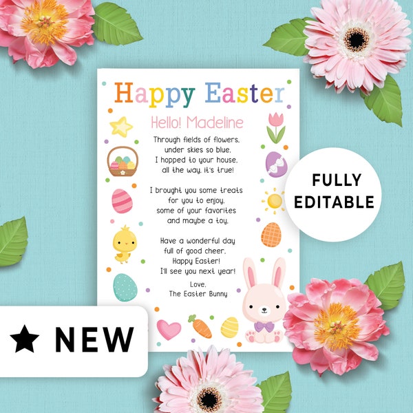 Editable Easter Bunny Letter Printable, Personalized Letter From the Easter Bunny Template Download, Easter Basket Note Tag Idea Kid 119HL