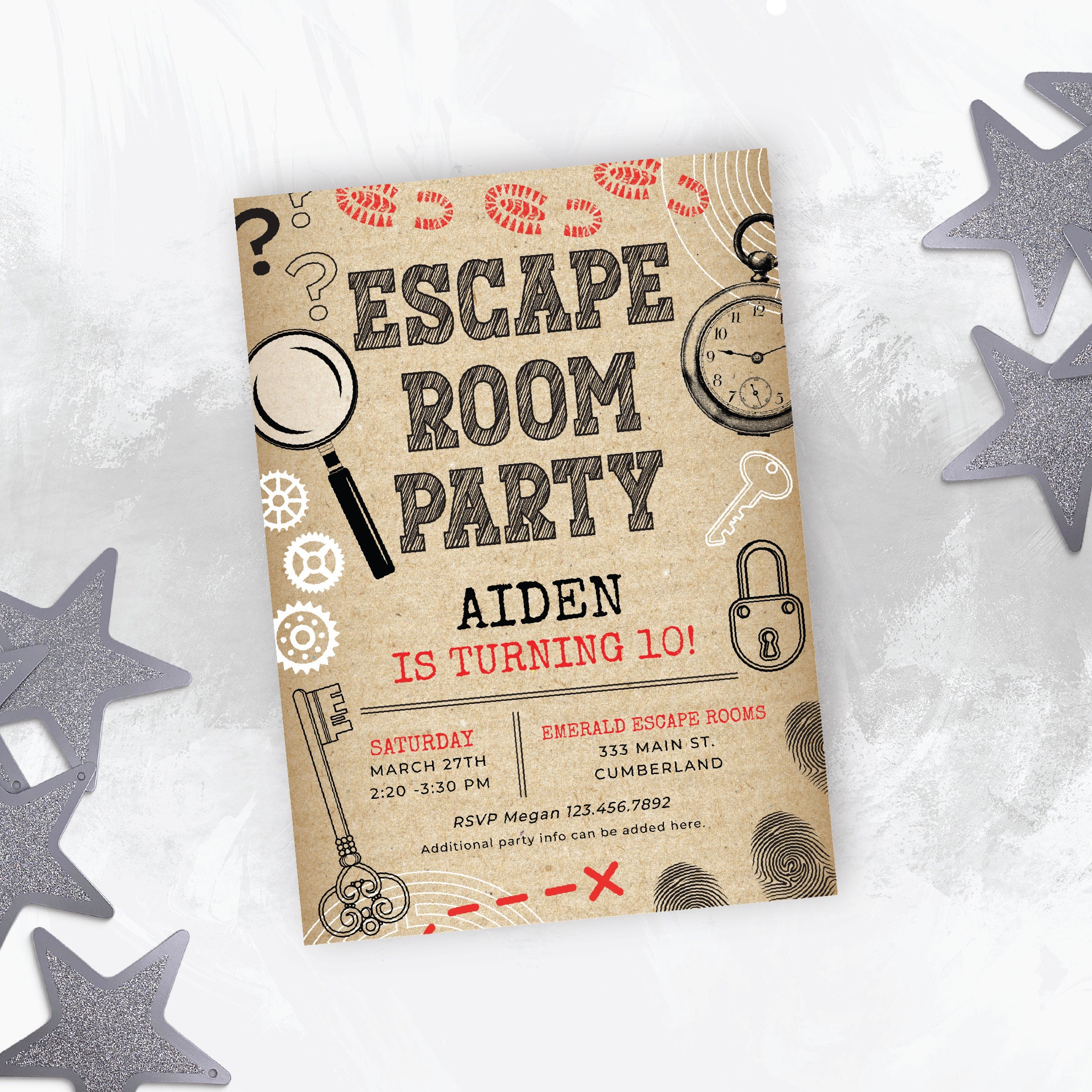 Editable Escape Room Birthday Invitation Digital for Kids, Mystery