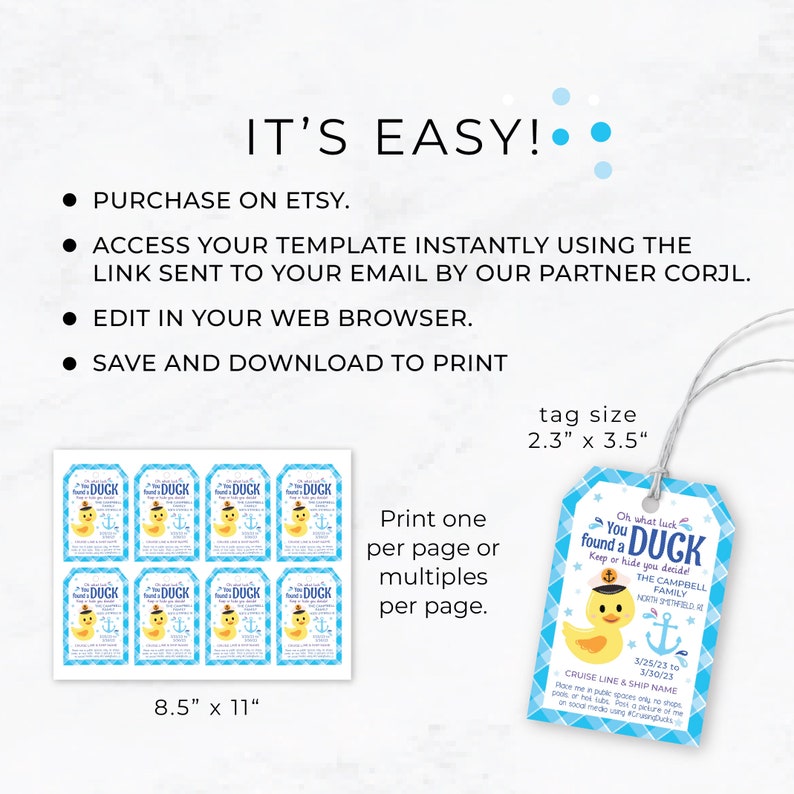 Editable Cruising Duck Tags, Printable Tags for Cruise Ship Ducks, DIY Custom Rubber Duck Card, You've Been Ducked Kids Game Printable 148HL image 6