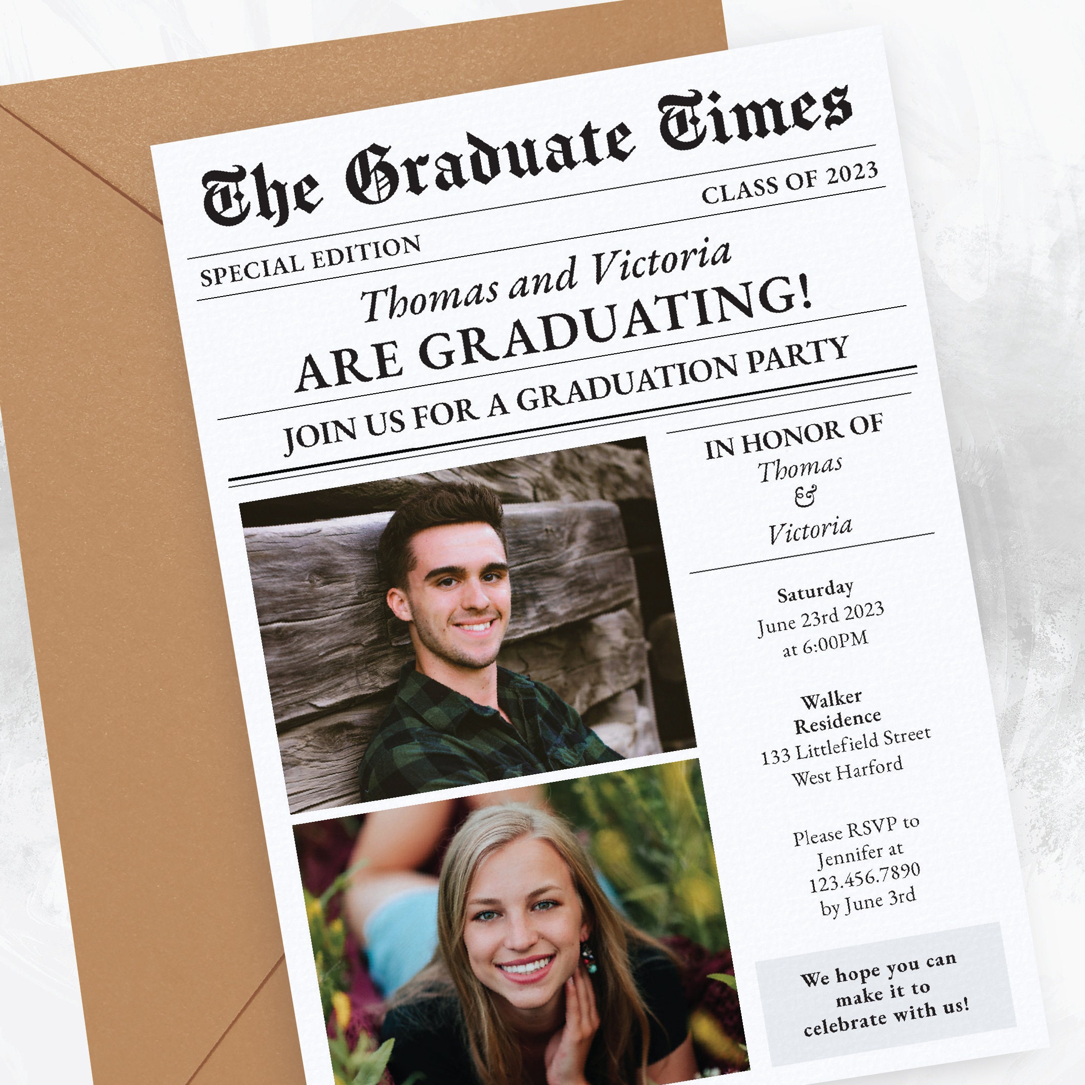 Editable Double Graduation Party Inviation Joint Graduation Etsy