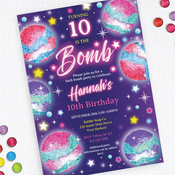 Editable Bath Bomb Birthday Party Invite Soap Bath Bomb 