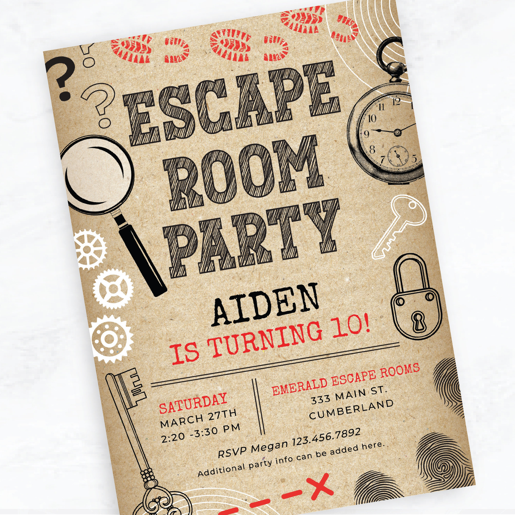 Editable Escape Room Birthday Invitation Digital for Kids, Mystery