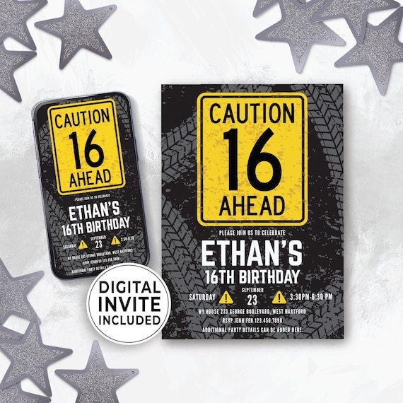 Editable 16th Birthday Invite Digital Template, 16th Birthday Party Invitations for Boy, Sweet 16 Digital Electronic Invitation AGE16 147HL