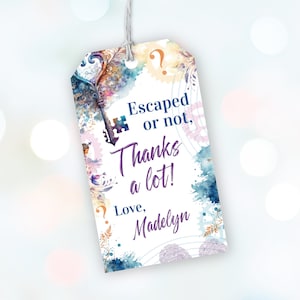 Edytowalny Escape Room Favor Tag, Escape Room Party Tag, Mystery Break Out, Detektyw, Odkryj tajemnicę Wydrukowane dekoracje i upominki 122HL