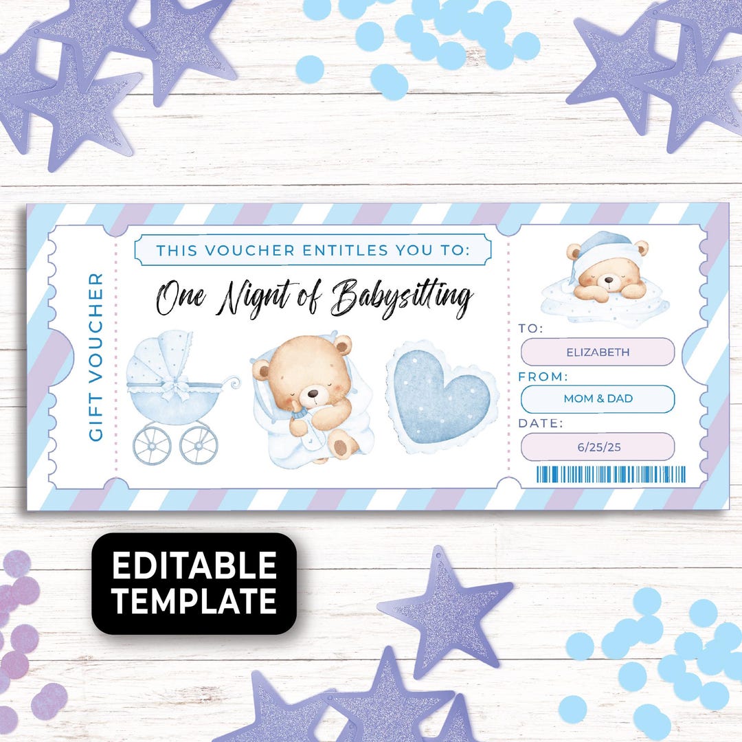 Editable Babysitting Coupon Printable, Babysitting Coupon New Mom