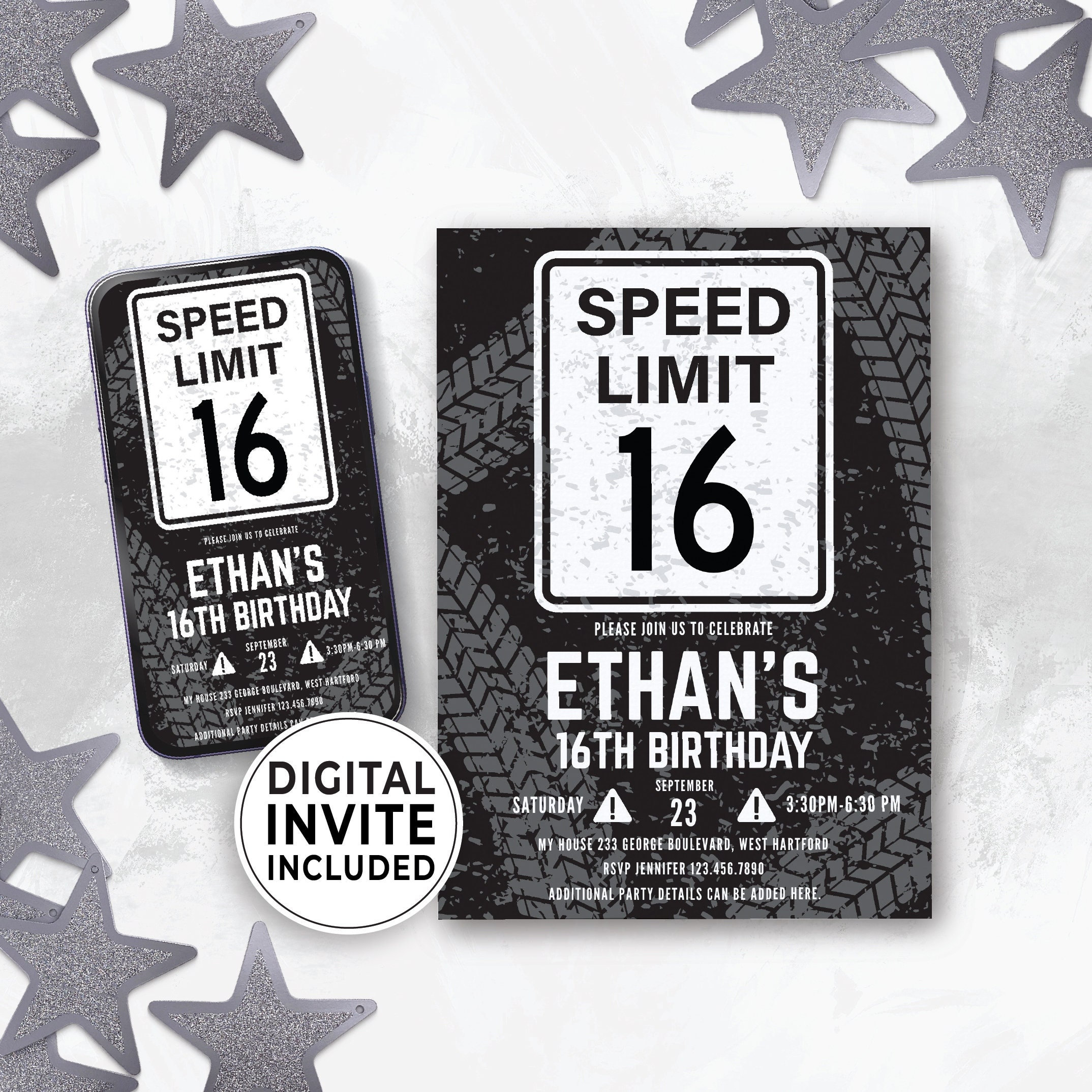 Editable 16th Birthday Invite Digital Template, 16th Birthday Party ...